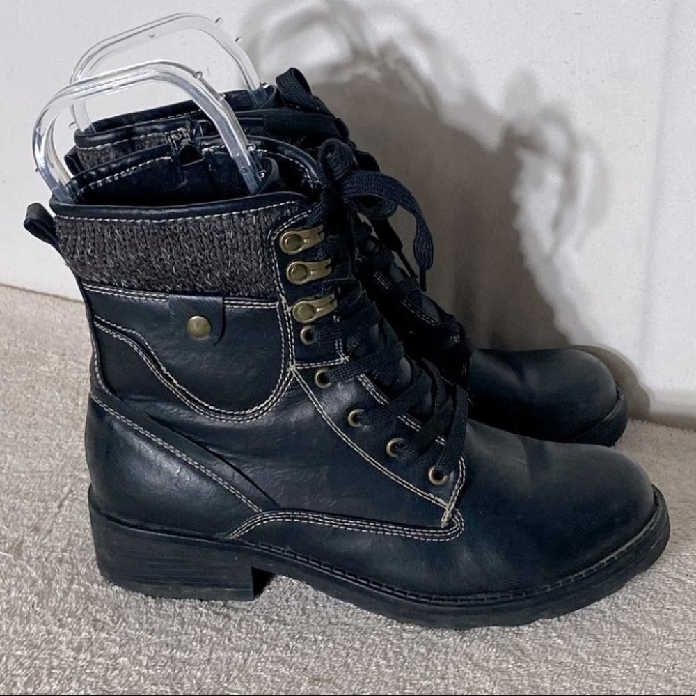 Women’s Black Faux Leather Lace Up Ankle Boots 6